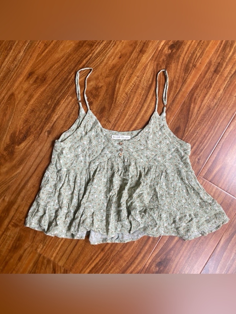 3/$25 Be Cool Juniors Sage Green Floral Crop Tank Top Cottagecore Girly Size S